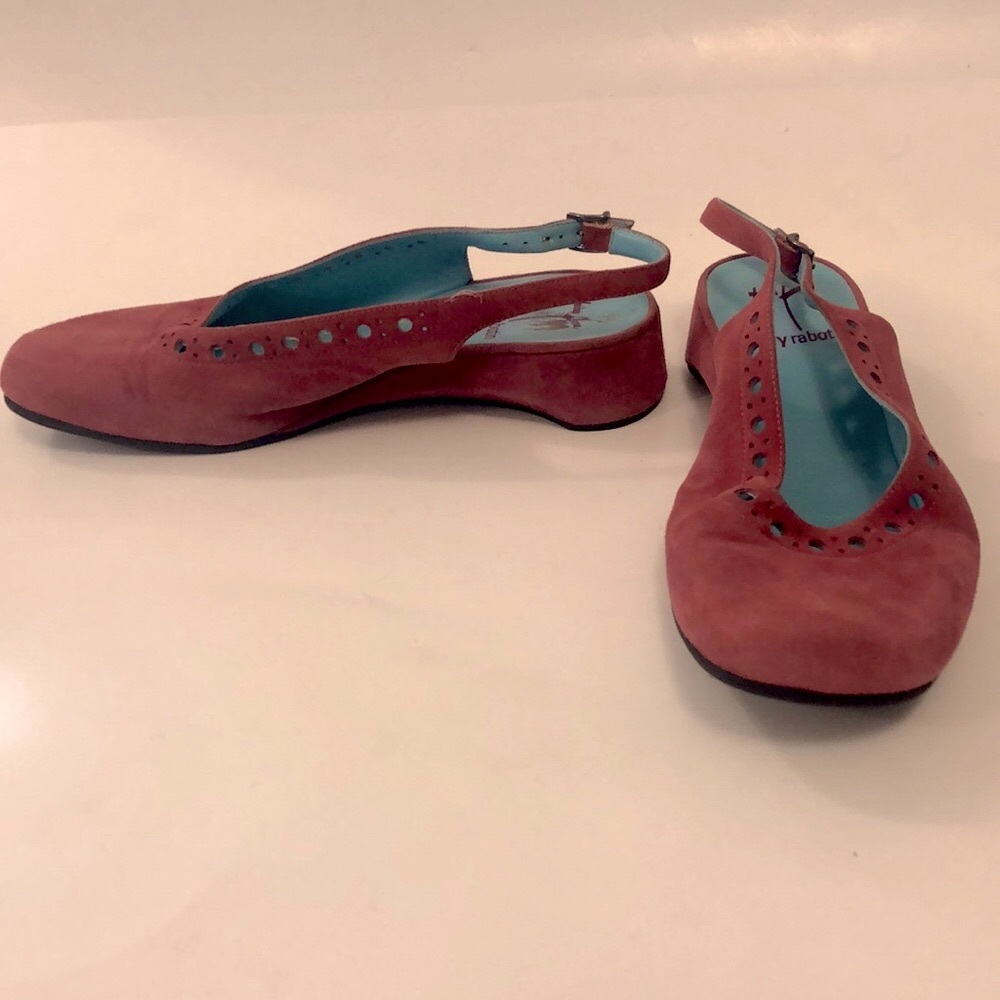 Thierry Rabotin 39 Pink Shoe Suede Low heel SlingBack Adjustable Laser cut